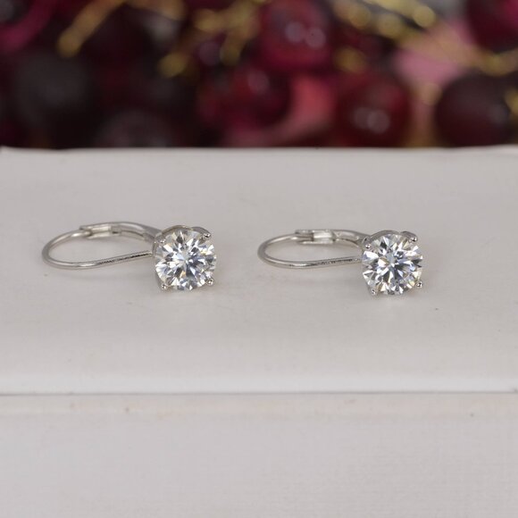 Certified Moissanite 2.0 ctw Lever Back Huggies Hoop Earrings 925 Sterling NWT - Picture 3 of 5